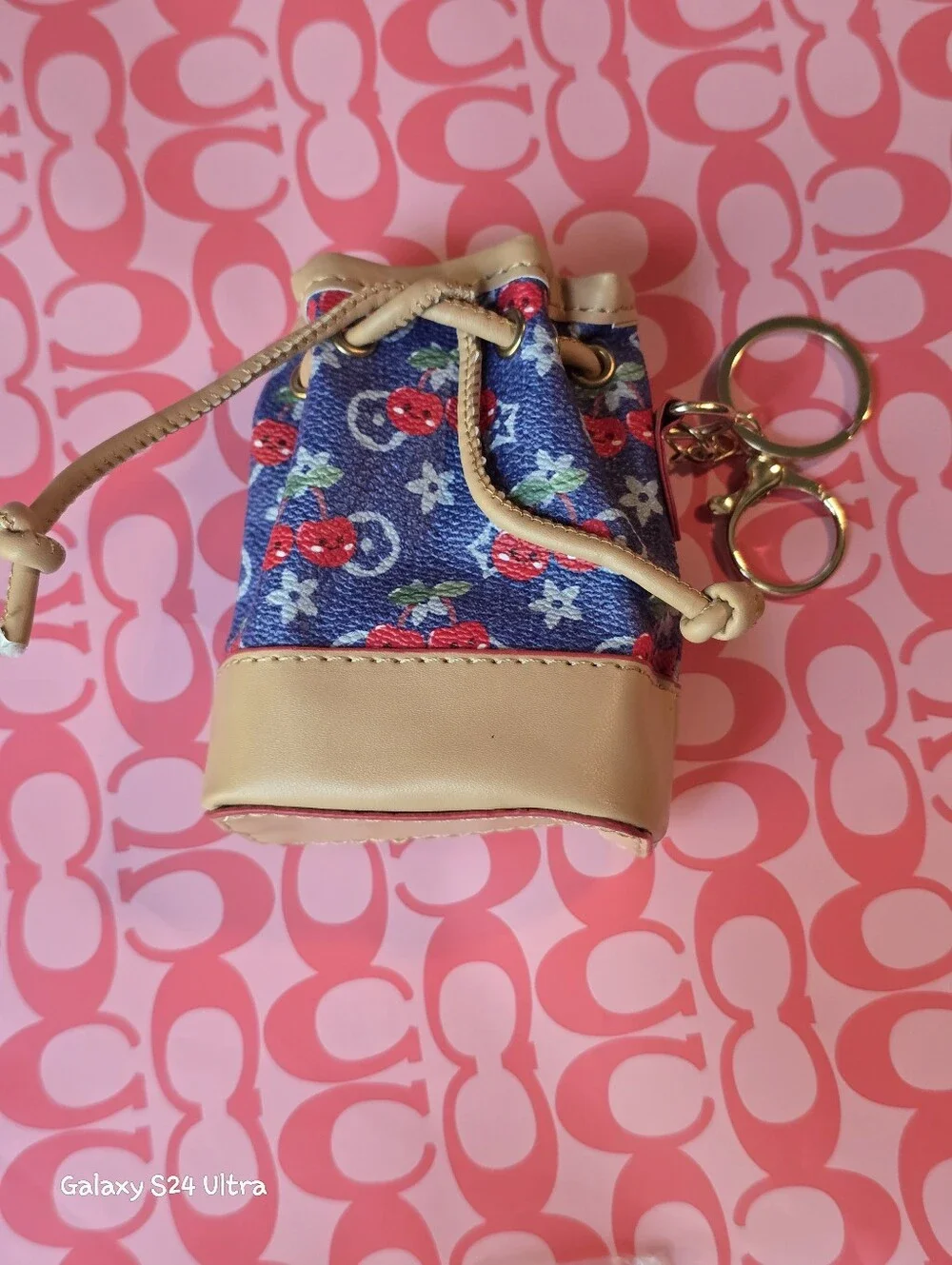 Cherry Decor Cinch Coin Pouch Bag Charm/ Keychain NEW